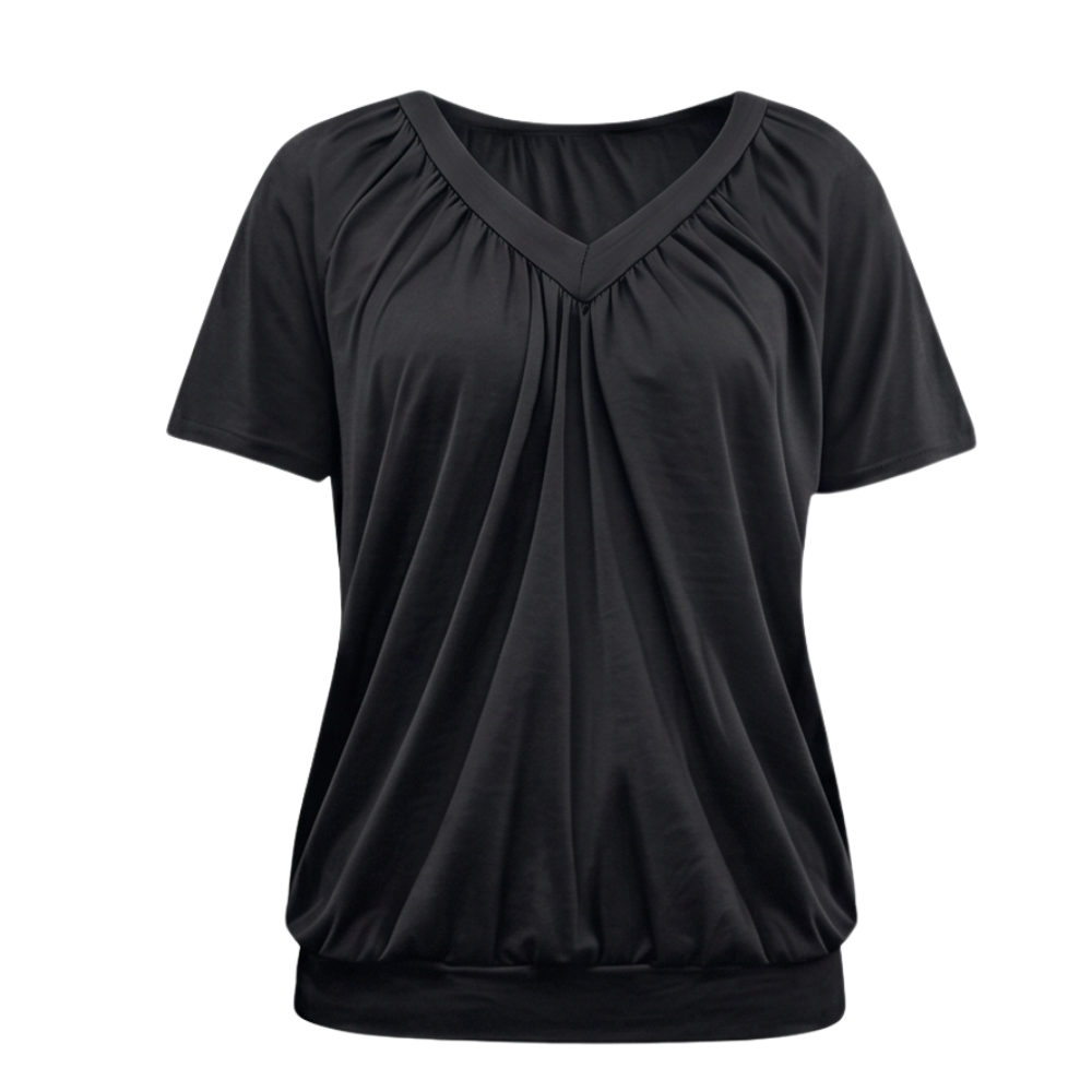 – Vivelyn™ – Pleated V Neck Blouson Top