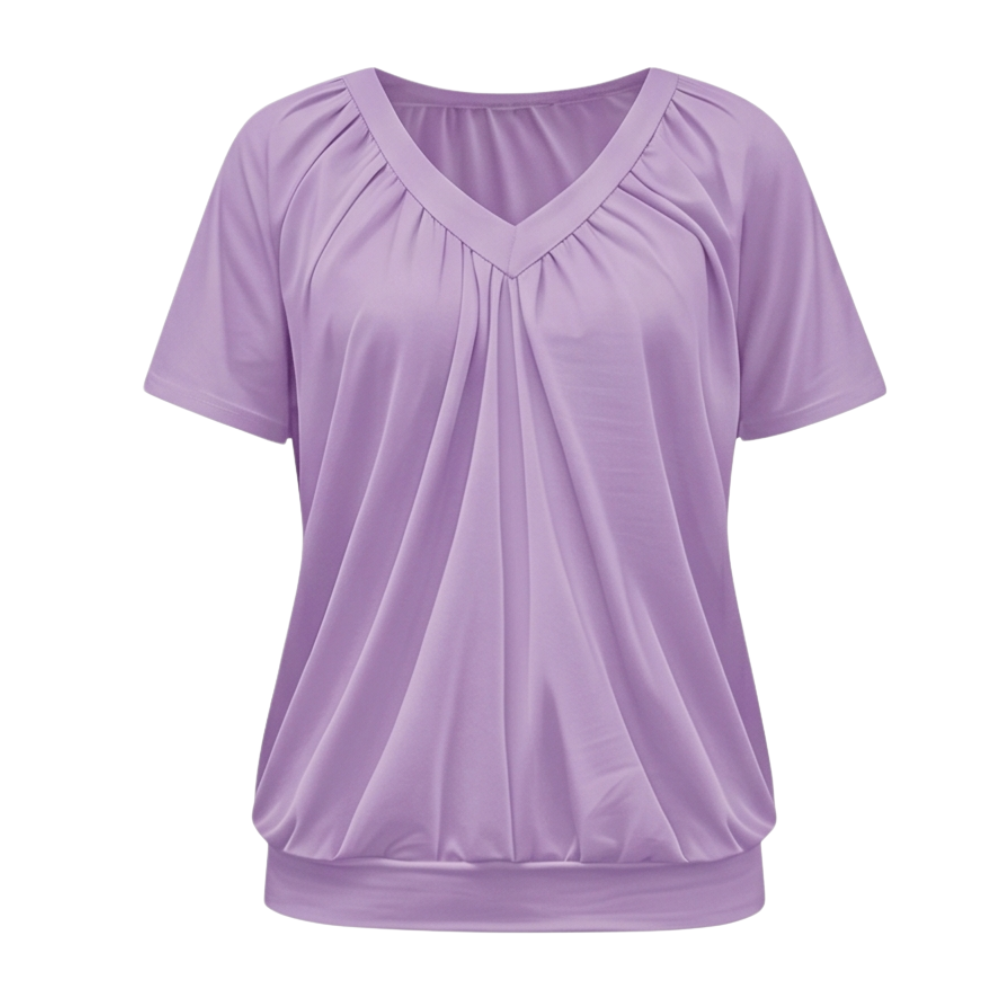 – Vivelyn™ – Pleated V Neck Blouson Top