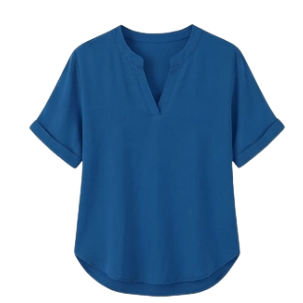 – Wovena™ – Breezy V Neck Blouse with Curved Hem