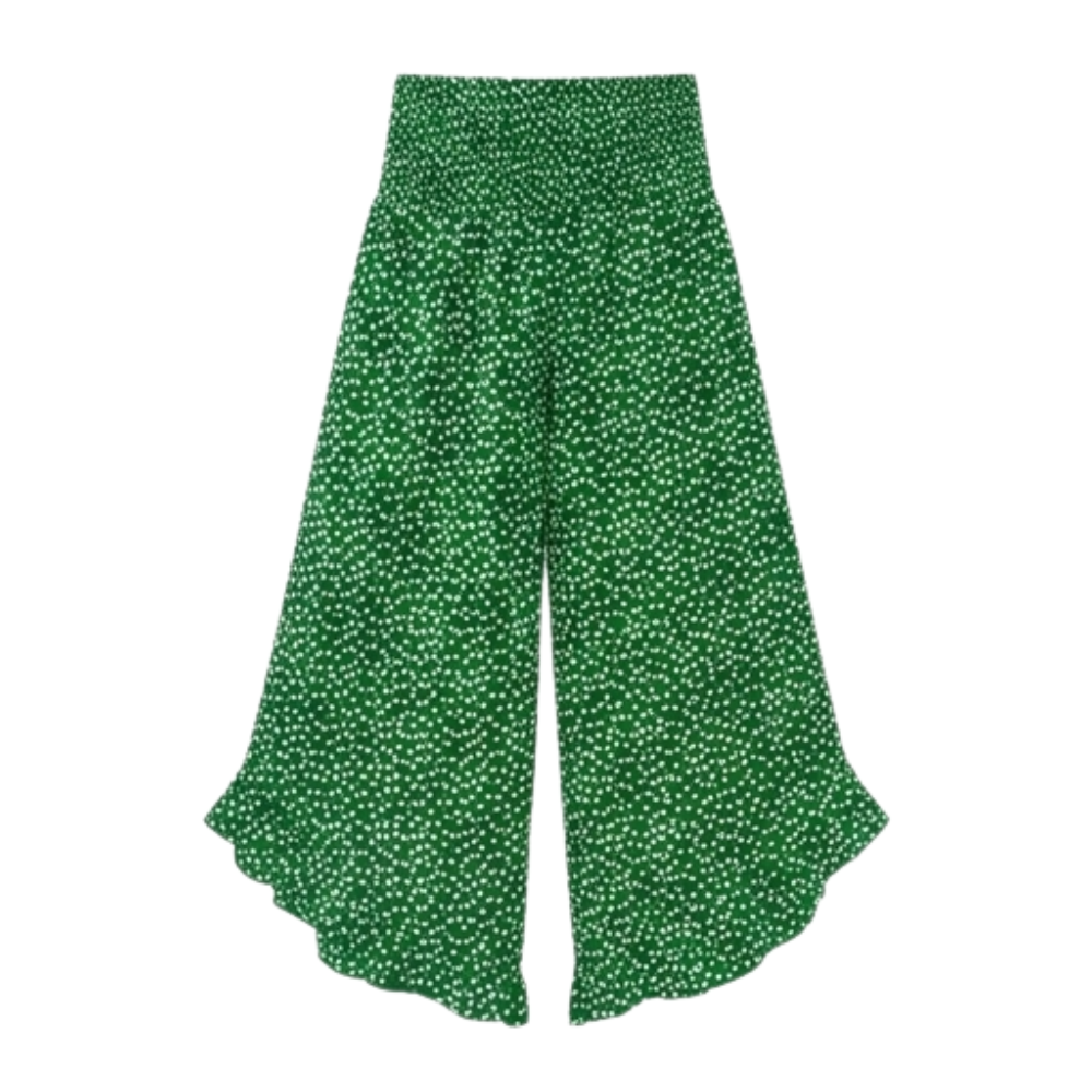 – Smocked Wide-Leg Ruffle Pants