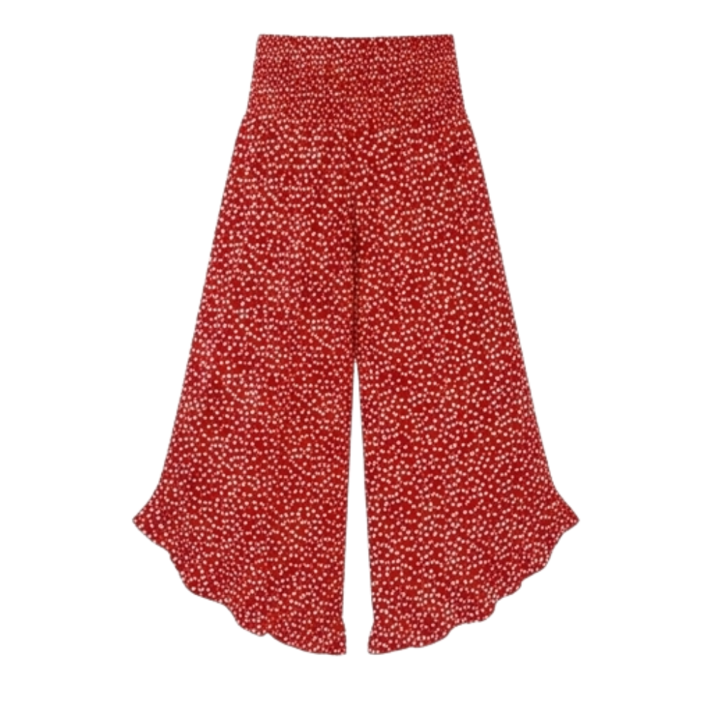 – Smocked Wide-Leg Ruffle Pants
