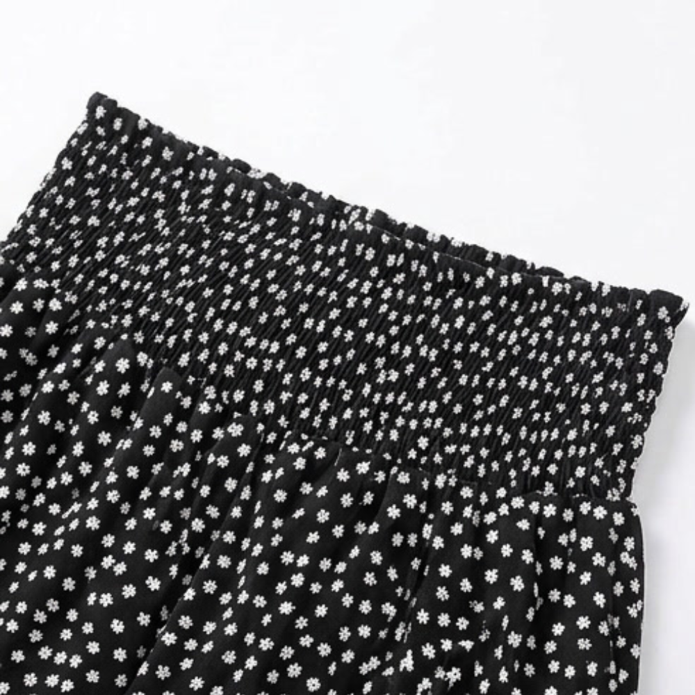 – Smocked Wide-Leg Ruffle Pants