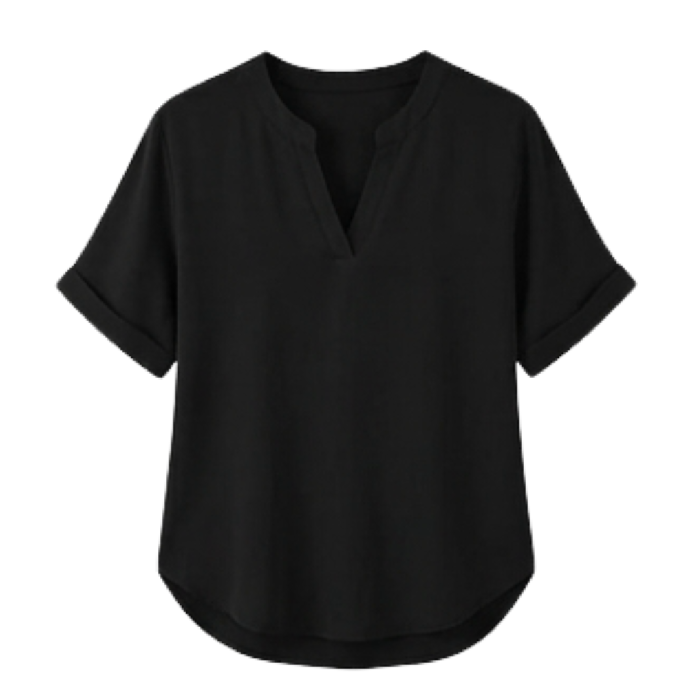 – Wovena™ – Breezy V Neck Blouse with Curved Hem