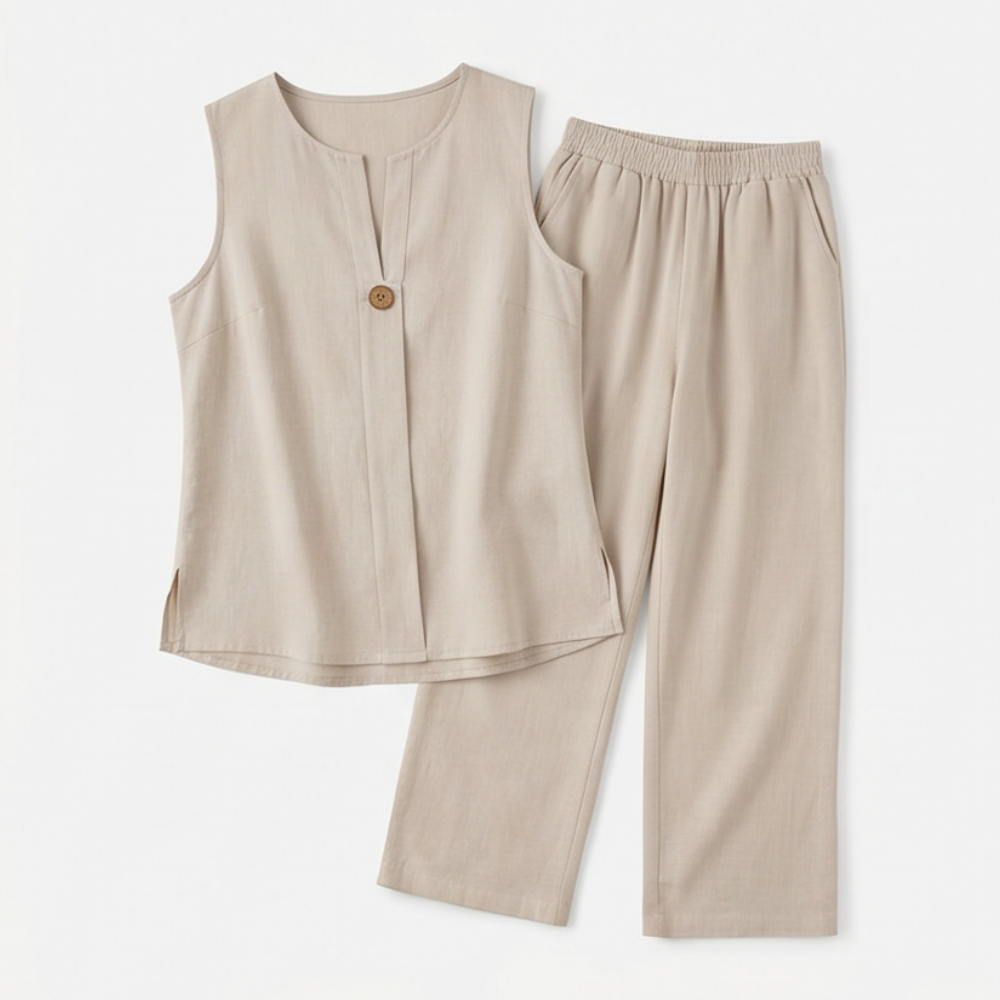 – Lunavia™ Sleeveless Linen Co-Ord Set with Wide-Leg Pants