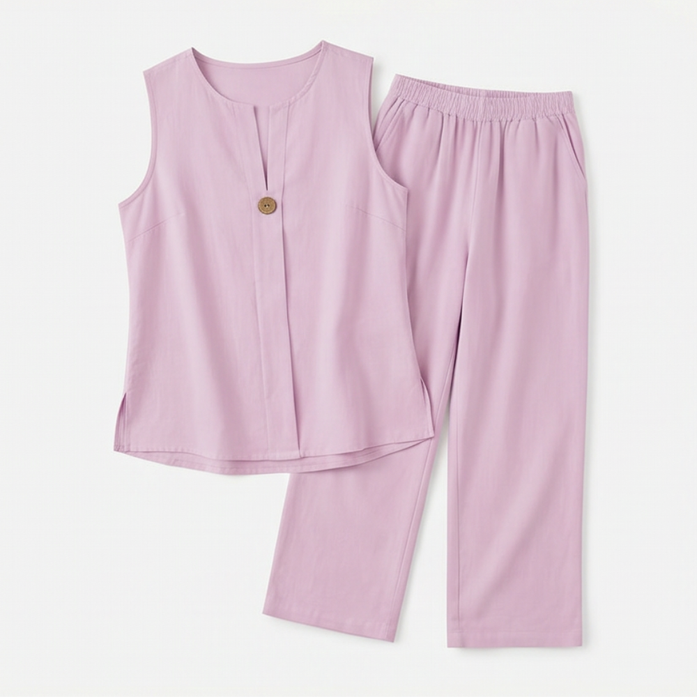 – Lunavia™ Sleeveless Linen Co-Ord Set with Wide-Leg Pants