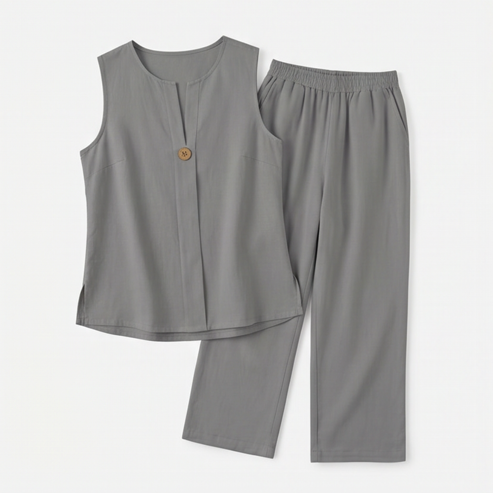 – Lunavia™ Sleeveless Linen Co-Ord Set with Wide-Leg Pants