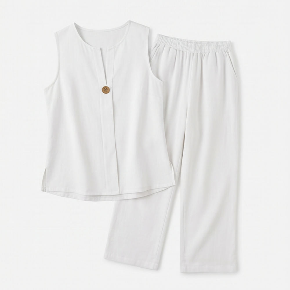 – Lunavia™ Sleeveless Linen Co-Ord Set with Wide-Leg Pants