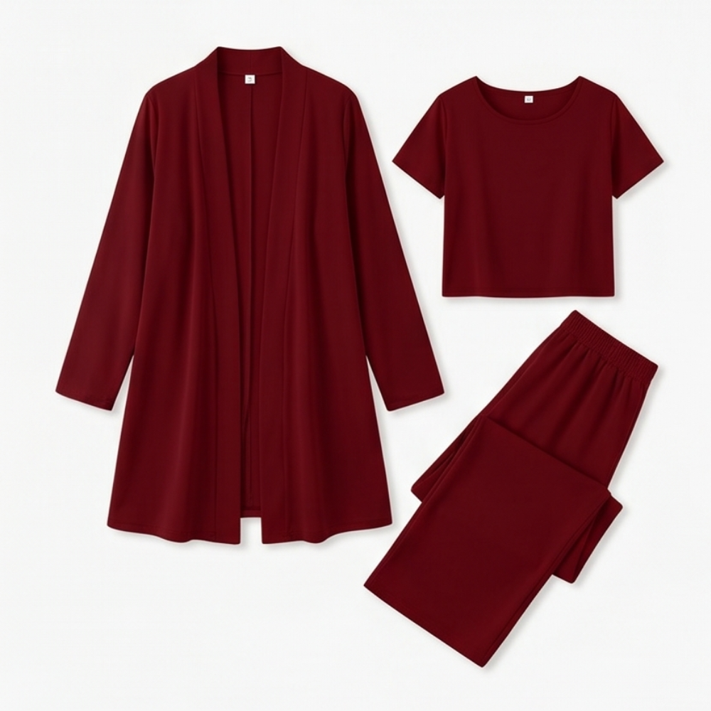 –Elegant 3-Piece Set with Drape Cardigan