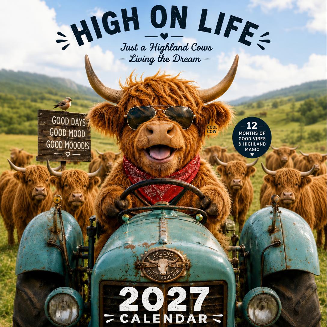 2027 Funny Highland Cows Wall Calendar | A4 Hanging Calendar