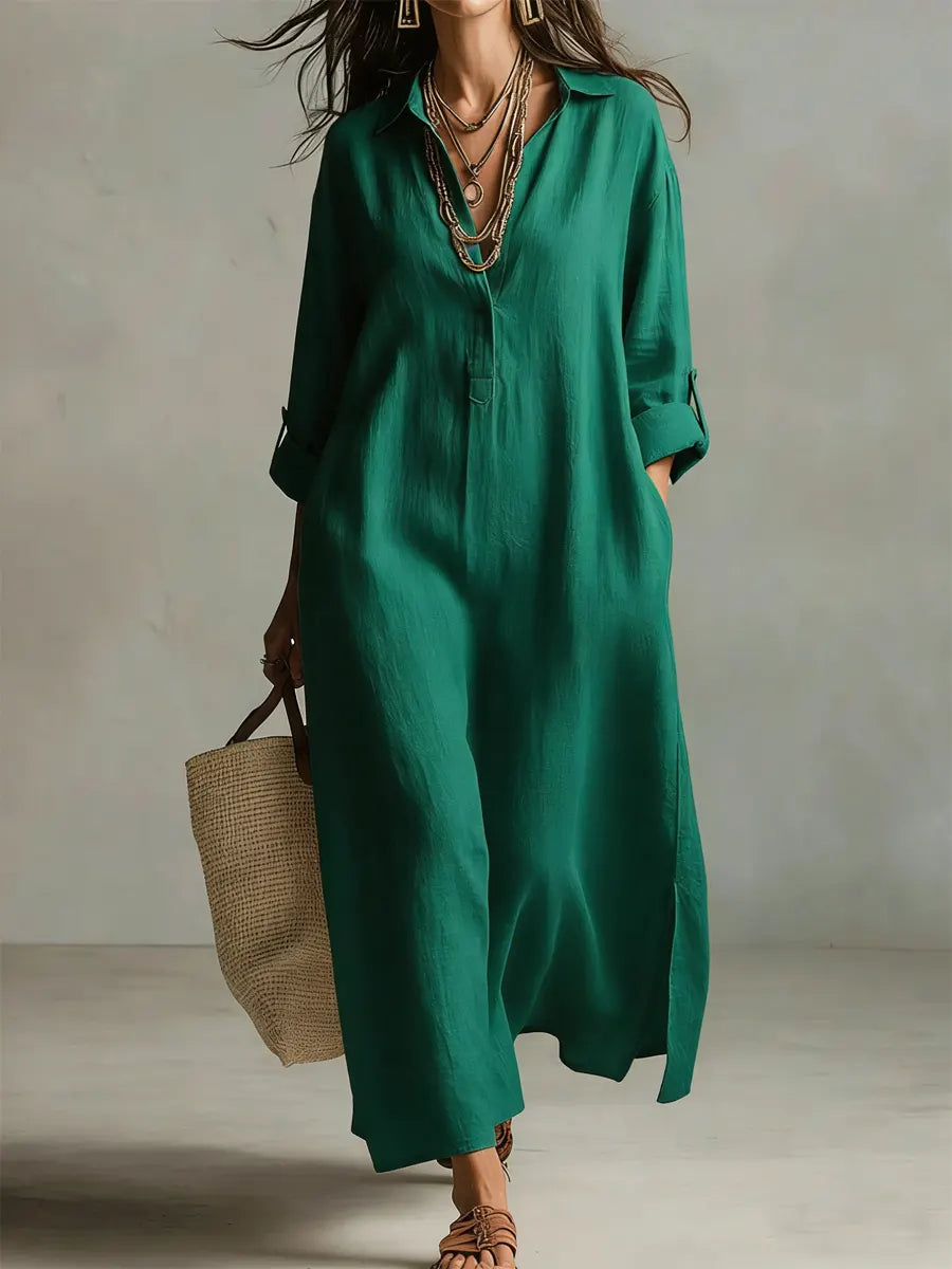Women's Solid Color Art Casual Fashion Cotton Linen Maxi Dress🎁 Buy 2 Free Shipping!