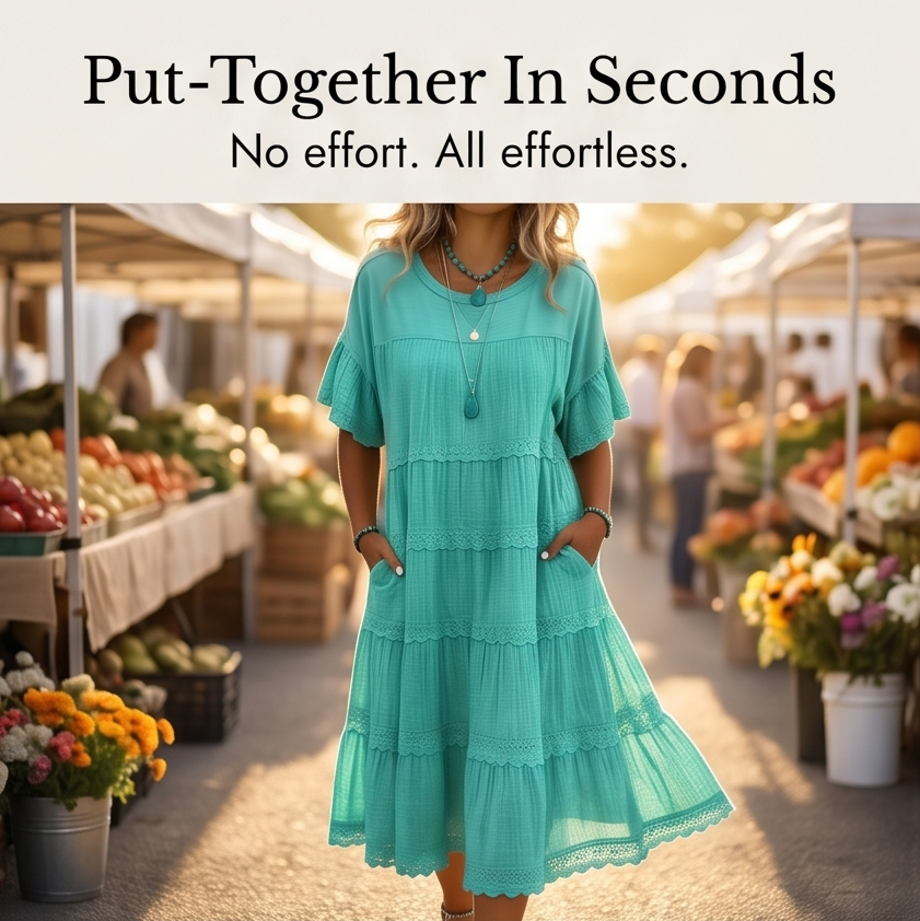 – Sundara™ Tiered Lace Midi Dress with Hidden Pockets
