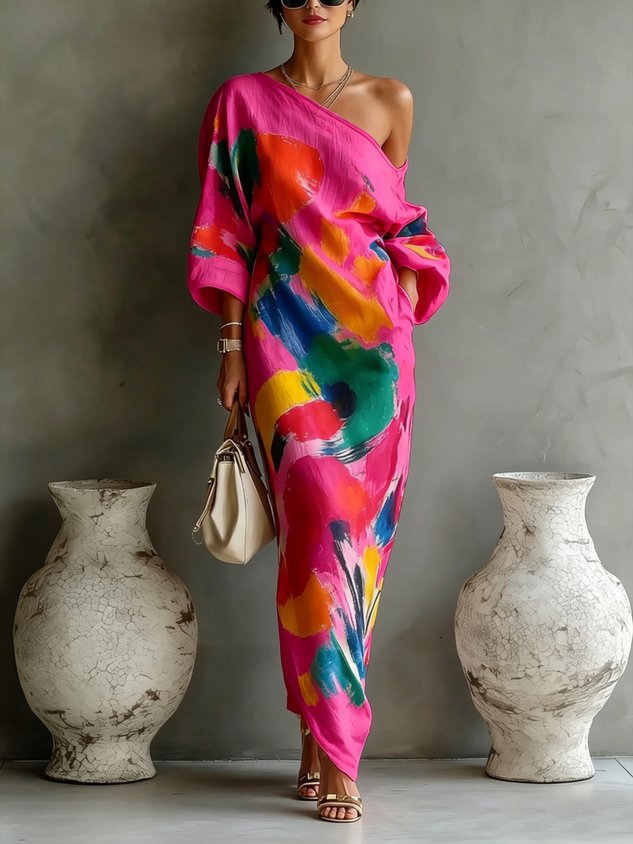 Casual Cotton Linen Maxi Dress Asymmetrical H-Line