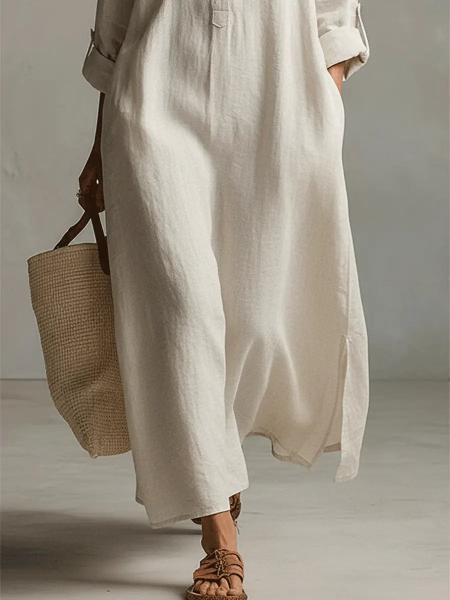 Women's Solid Color Art Casual Fashion Cotton Linen Maxi Dress🎁 Buy 2 Free Shipping!