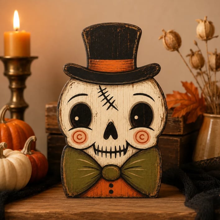 Vintage Halloween Wooden Character Tabletop Decor