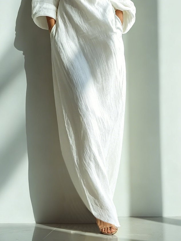 Casual Cotton Linen Maxi Dress Asymmetrical H-Line