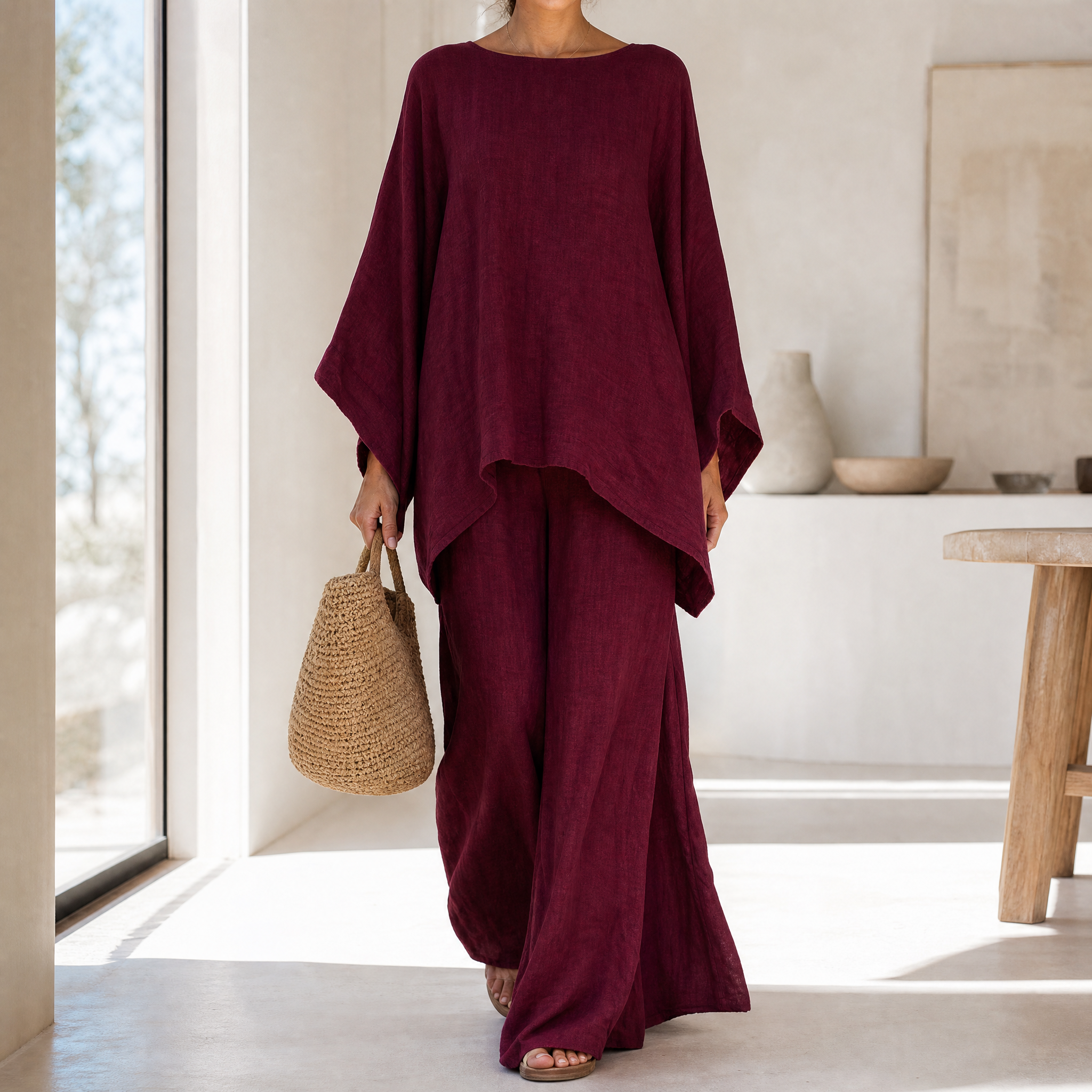 – Lunavia™ – Flowy Batwing Top and Wide Leg Pants Set