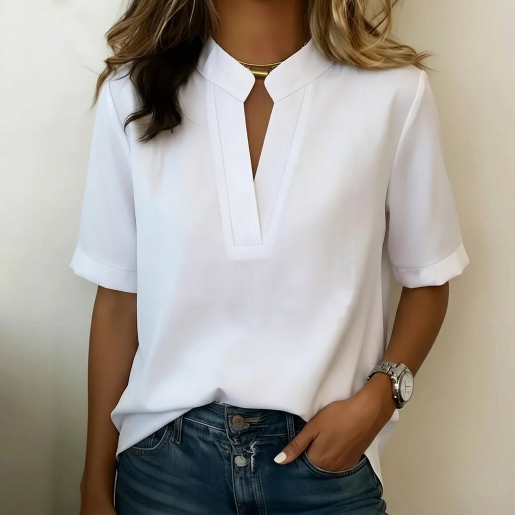 – Lunavia™ – Notch V-Neck Blouse for Effortless Style