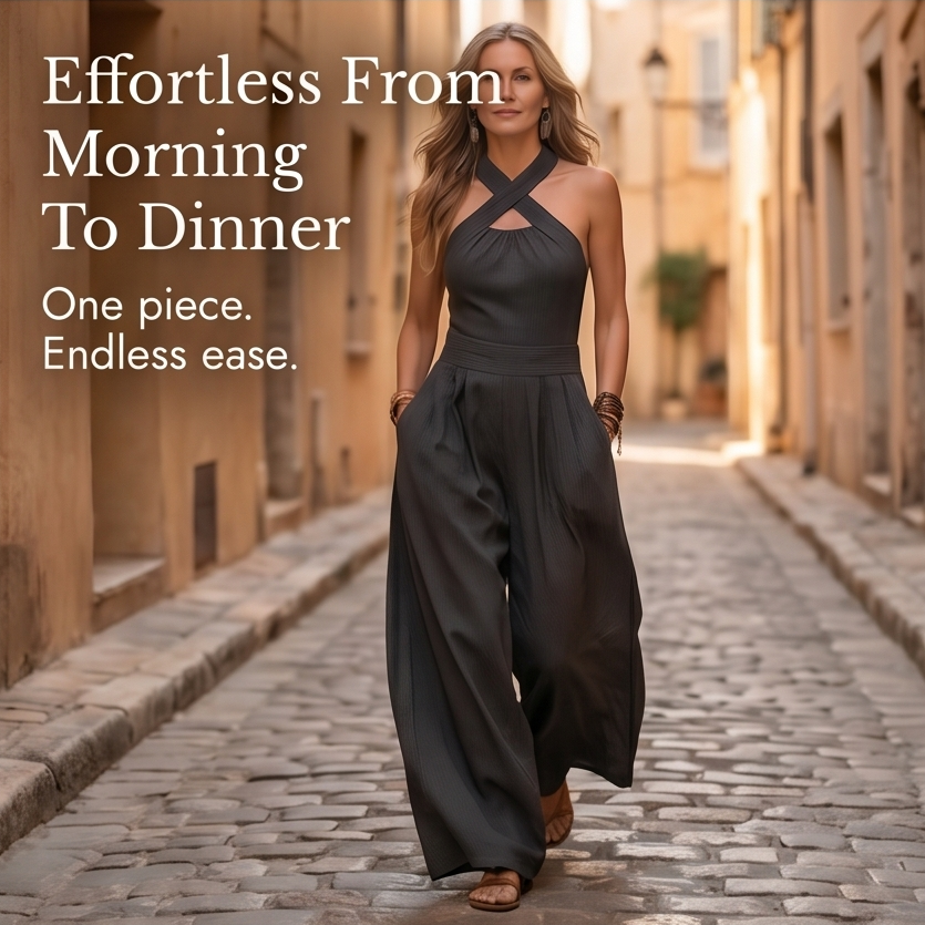 – Karissa™ Flowing Wide-Leg Halter Jumpsuit