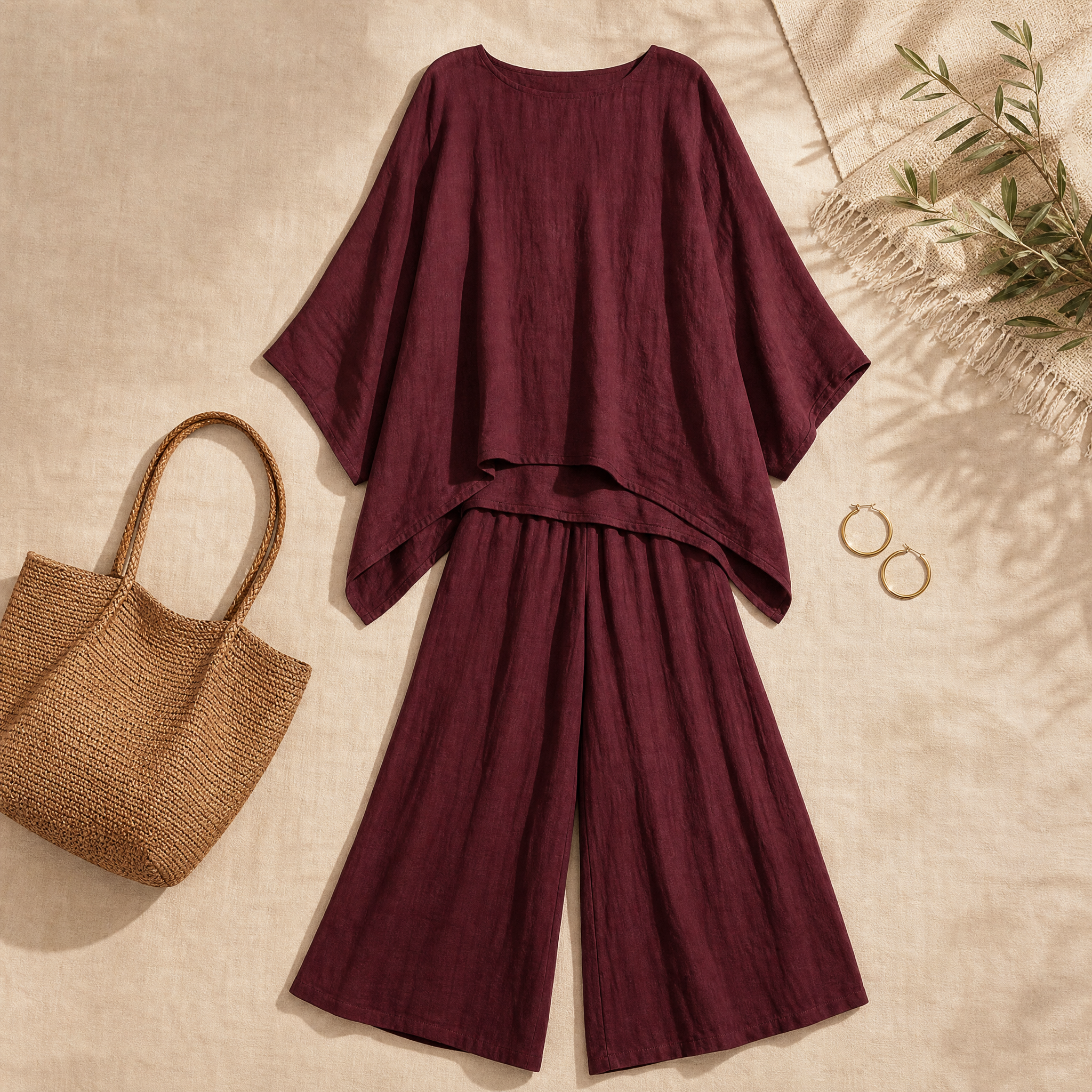 – Lunavia™ – Flowy Batwing Top and Wide Leg Pants Set