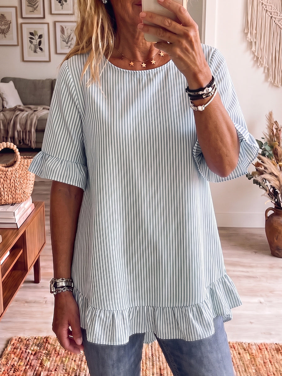Casual Striped Ruffled Blouse