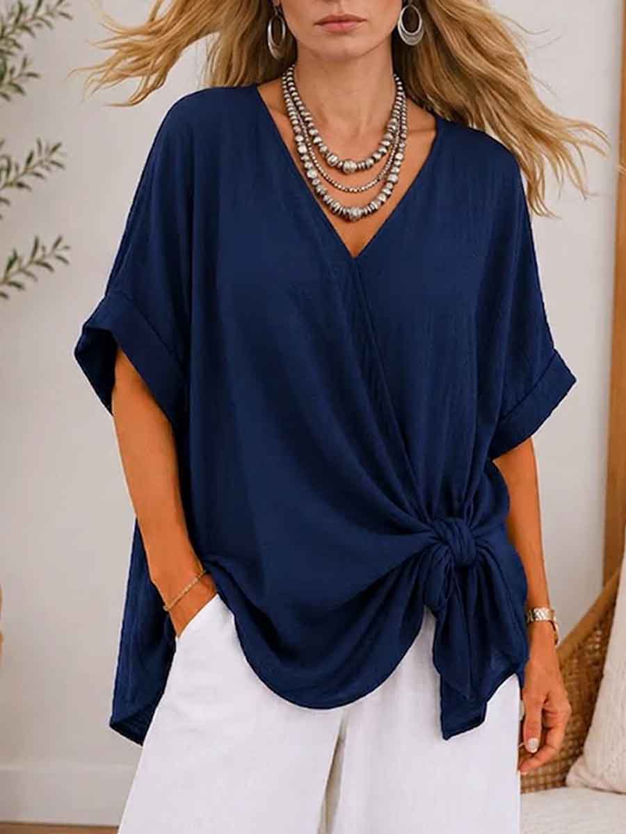 Women's Retro Asymmetric Twist-front Casual Top