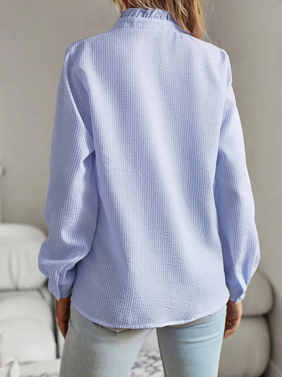 Women's Striped Ruffled Art Casual Stylish Cotton Linen Shirt