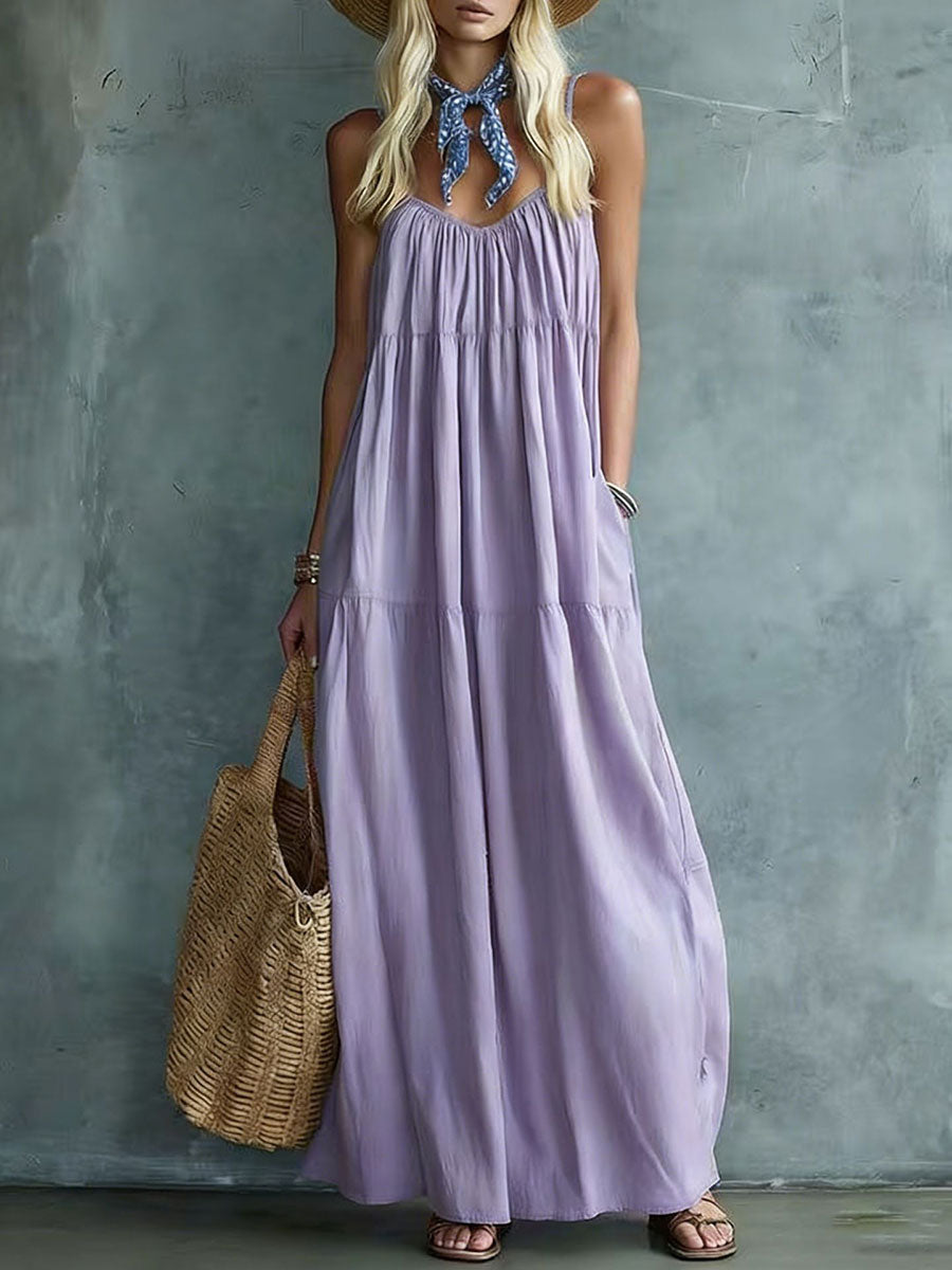 Women's Retro Bohemian-style Cotton-linen Blend Sleeveless Maxi Dress