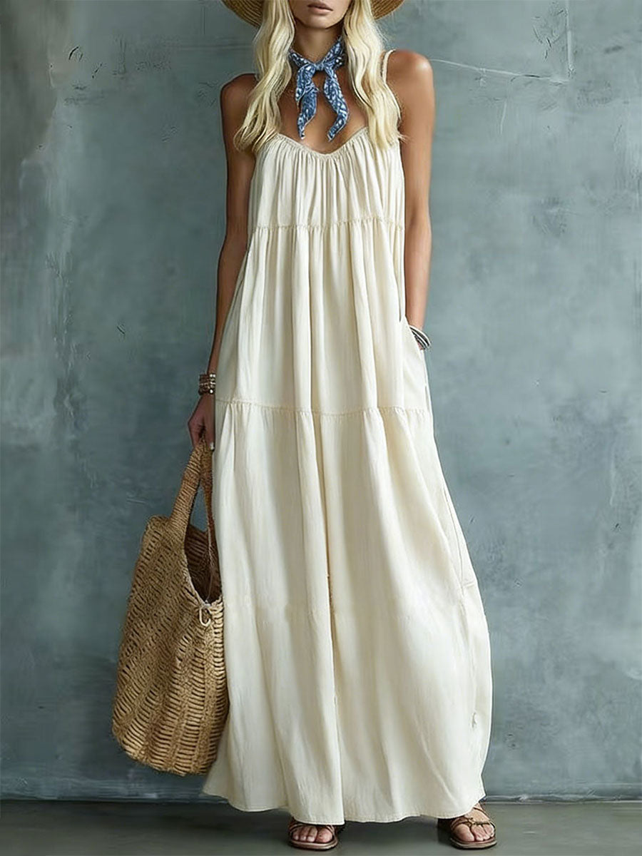 Women's Retro Bohemian-style Cotton-linen Blend Sleeveless Maxi Dress