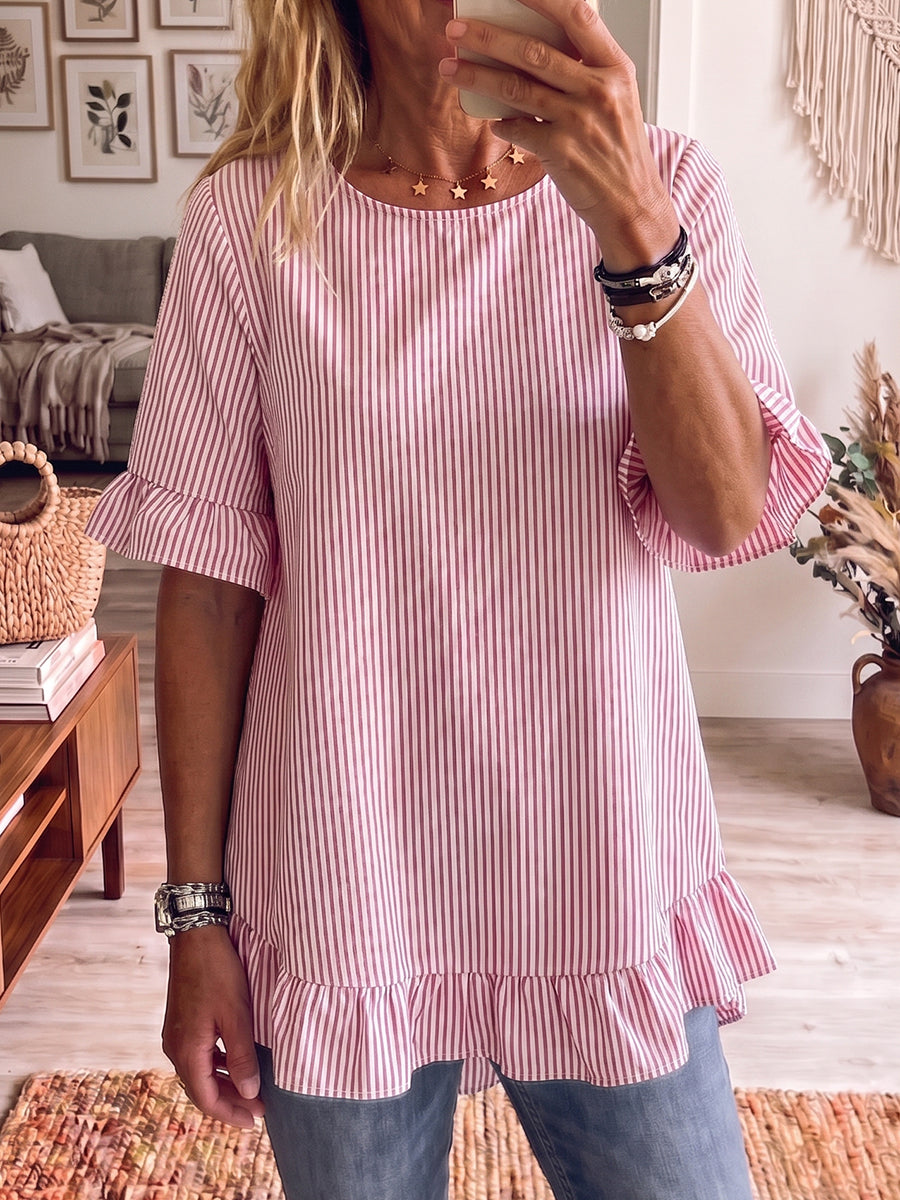 Casual Striped Ruffled Blouse
