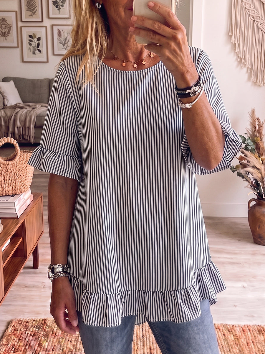 Casual Striped Ruffled Blouse