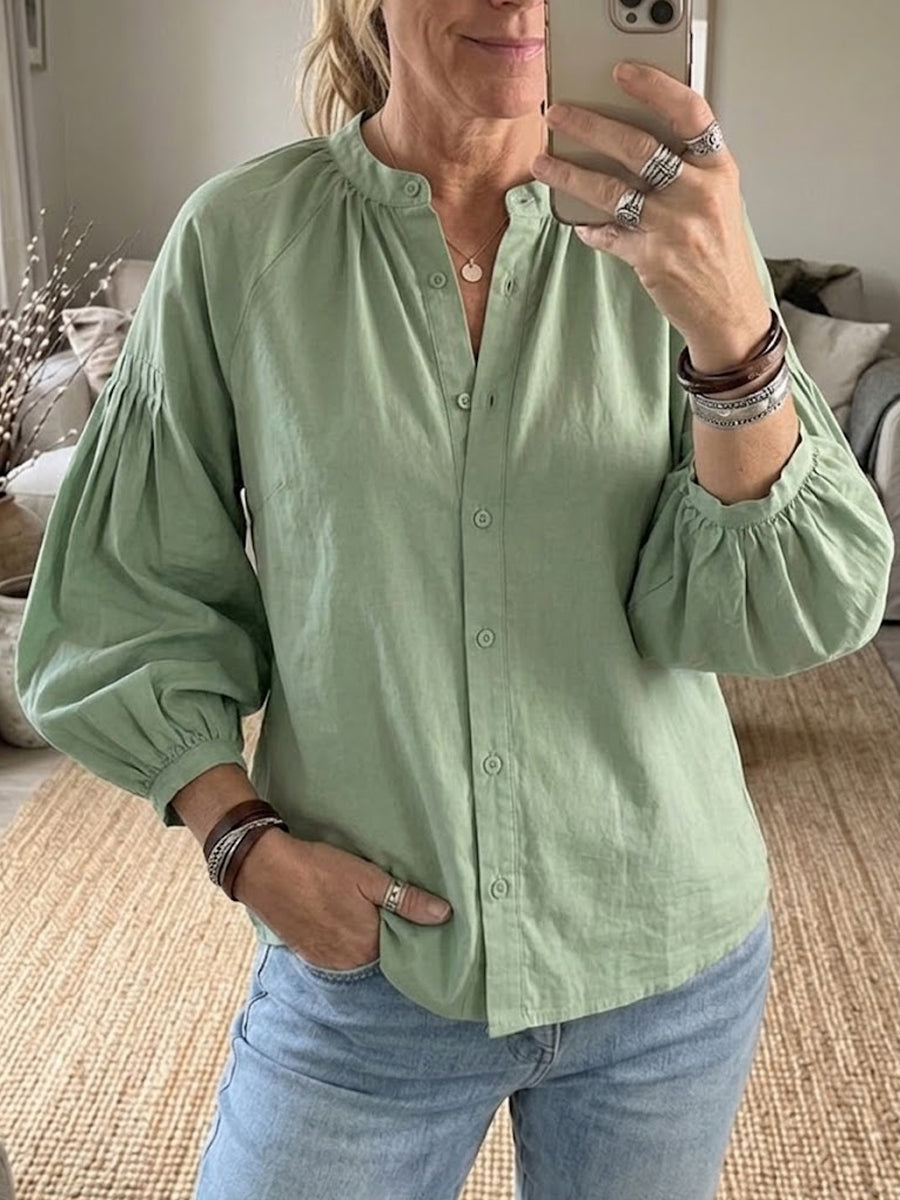 Women's Puff Sleeve Cotton And Linen Top