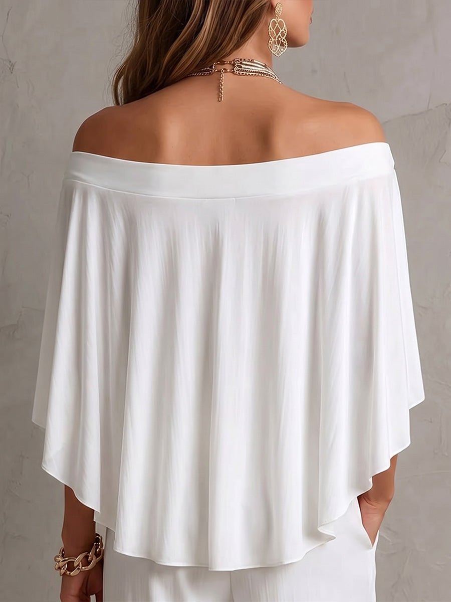 Women's Solid-color Off-shoulder Short-sleeve Casual Loose Cotton Top