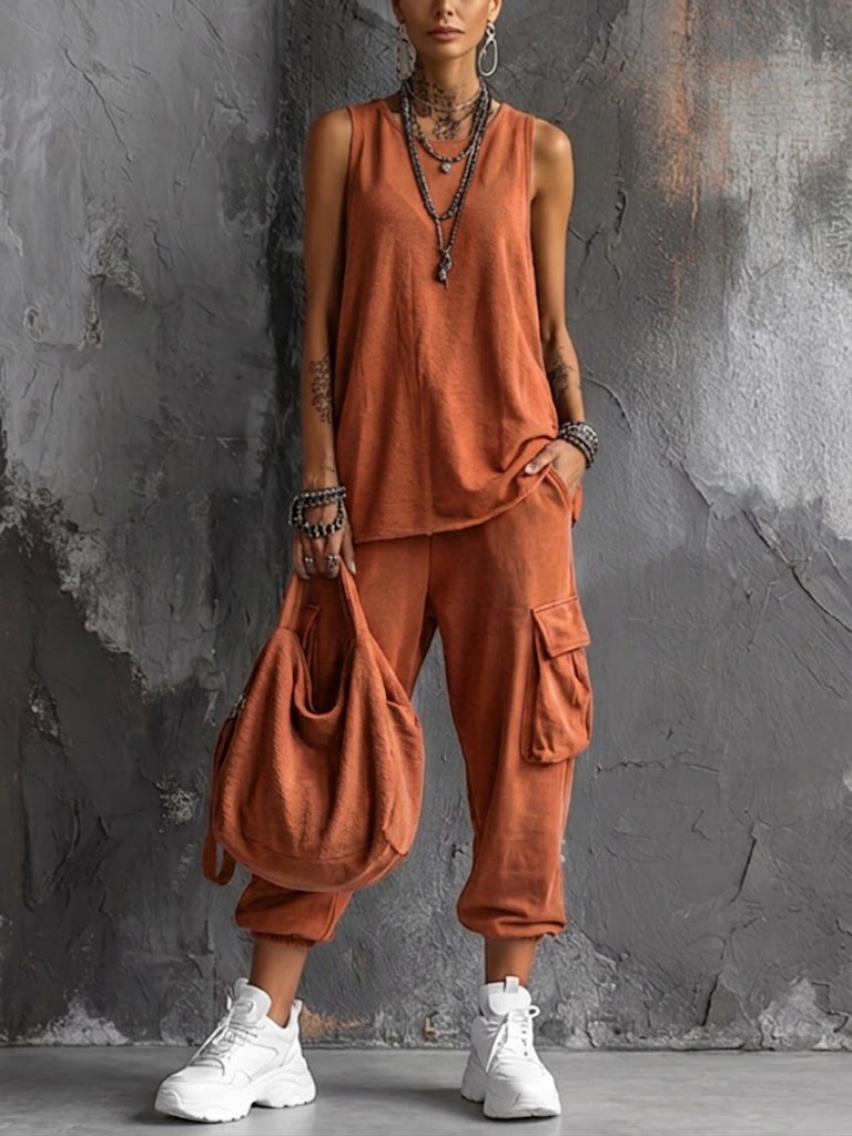 Hot Sale❤️Casual Street-style Sleeveless Cotton T-shirt And Pants Two-piece Set