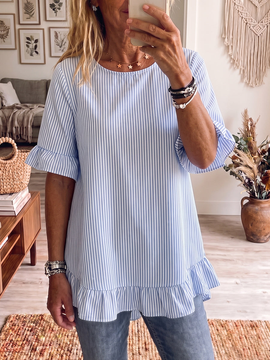 Casual Striped Ruffled Blouse