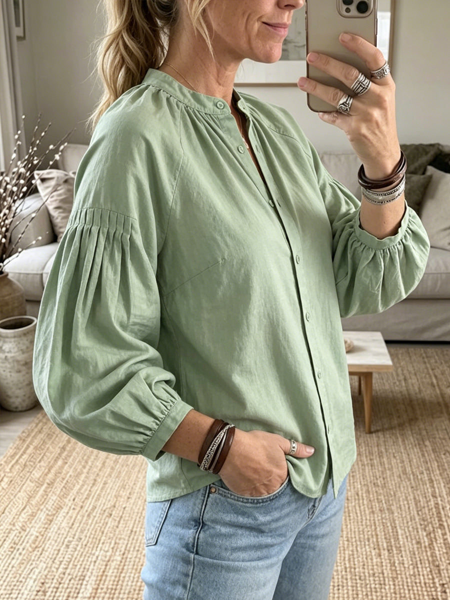 Women's Puff Sleeve Cotton And Linen Top