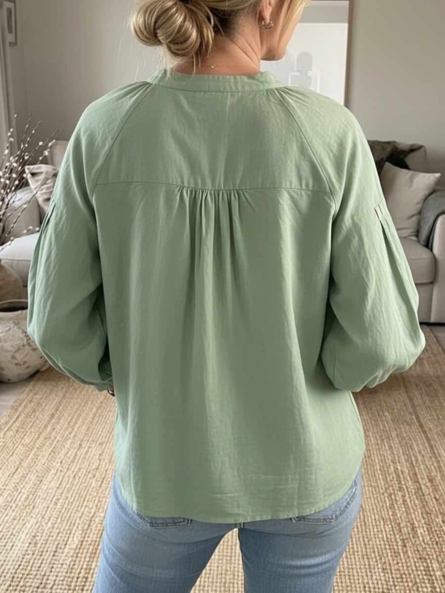 Women's Puff Sleeve Cotton And Linen Top