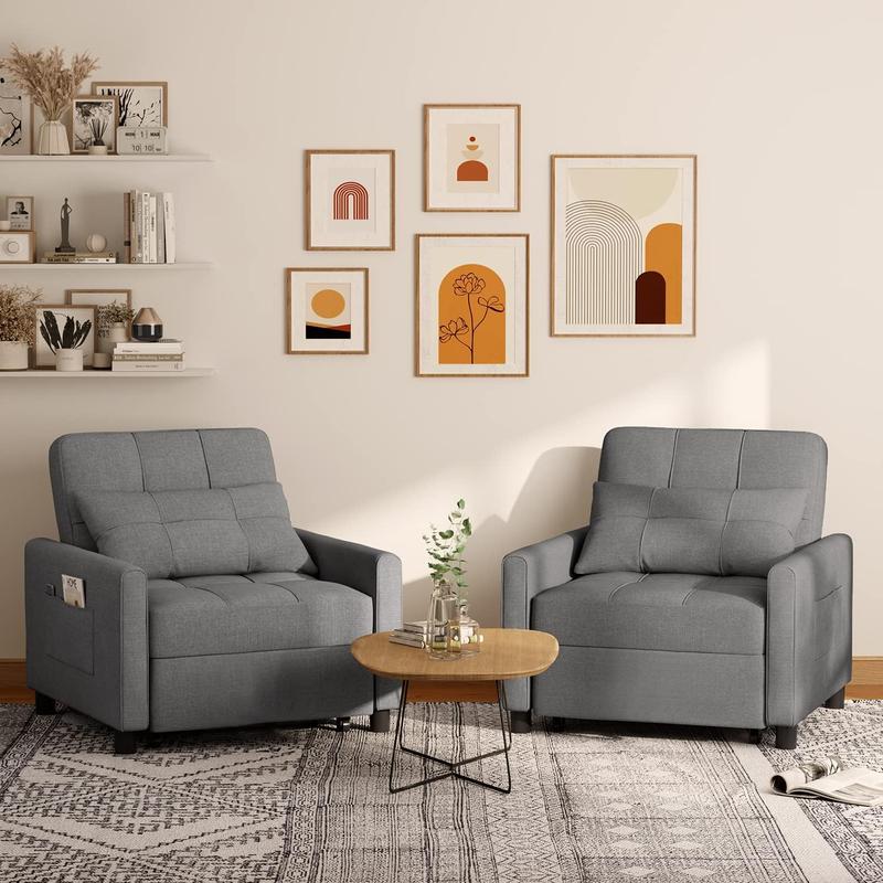 GIZOON Sillón cama convertible 3 en 1, gris oscuro | Sillón, sillón reclinable y cama en uno. Tela de lino con estructura resistente, ideal para apartamentos y espacios pequeños.