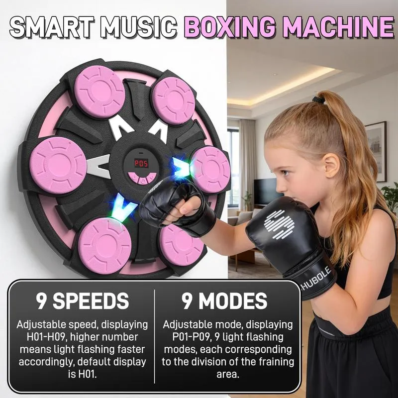 Máquina de boxeo musical inteligente de pared para niños (6+) y adultos, juego Bluetooth de 9 velocidades, iluminación, almohadilla de boxeo, guantes, equipo de protección mejorado 2026, equipo de boxeo deportivo y para exteriores.