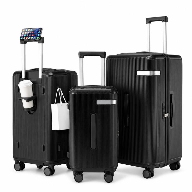 Juego de equipaje de 3 piezas, juego de maletas rígidas con maletas de mano y facturadas de 20, 24 y 28 pulgadas, candado de combinación, soporte para teléfono, portavasos, gancho lateral, compras para la vuelta al cole