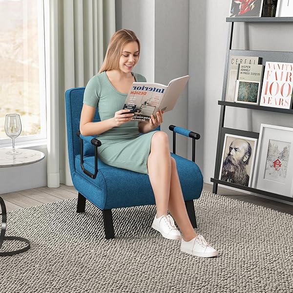 Silla convertible, 4 en 1, silla de lectura para sala de estar con almohada, brazo y respaldo ajustable de 5 posiciones, sofá cama individual, color café Marrón
