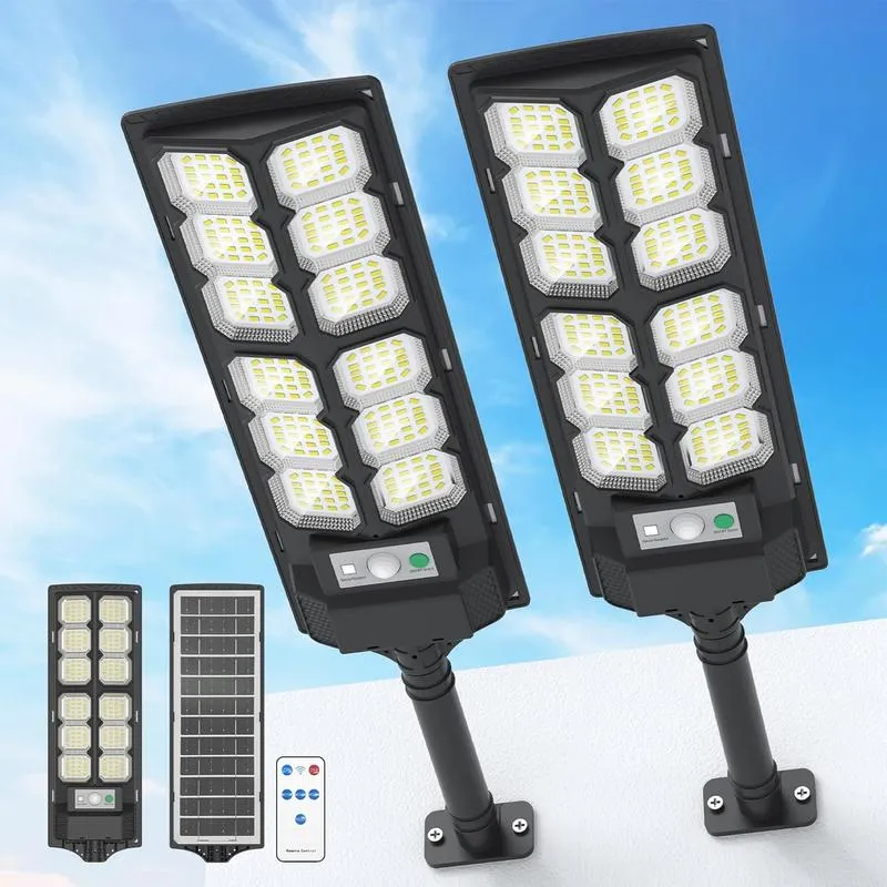 2pack Lámparas Luz Solar Exterior Jardín Luminaria Led Solar 2pack Mando a Distancia Programa Tiempo Ajusta Brillo 192 LEDs Blanco 6500 K 15000 lúmenes IP67 Resistente al Aguar