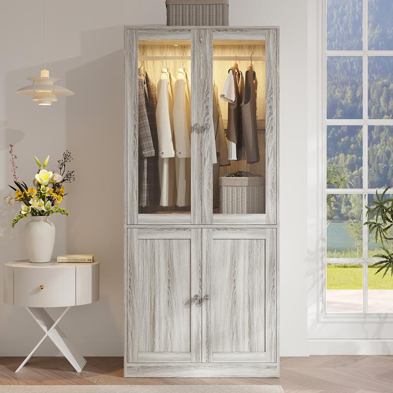 Armario independiente VOWNER, 180 cm de altura, para dormitorio, con 2 puertas y 3 cajones, con barra para colgar ropa, ideal para dormitorio o sala de estar.