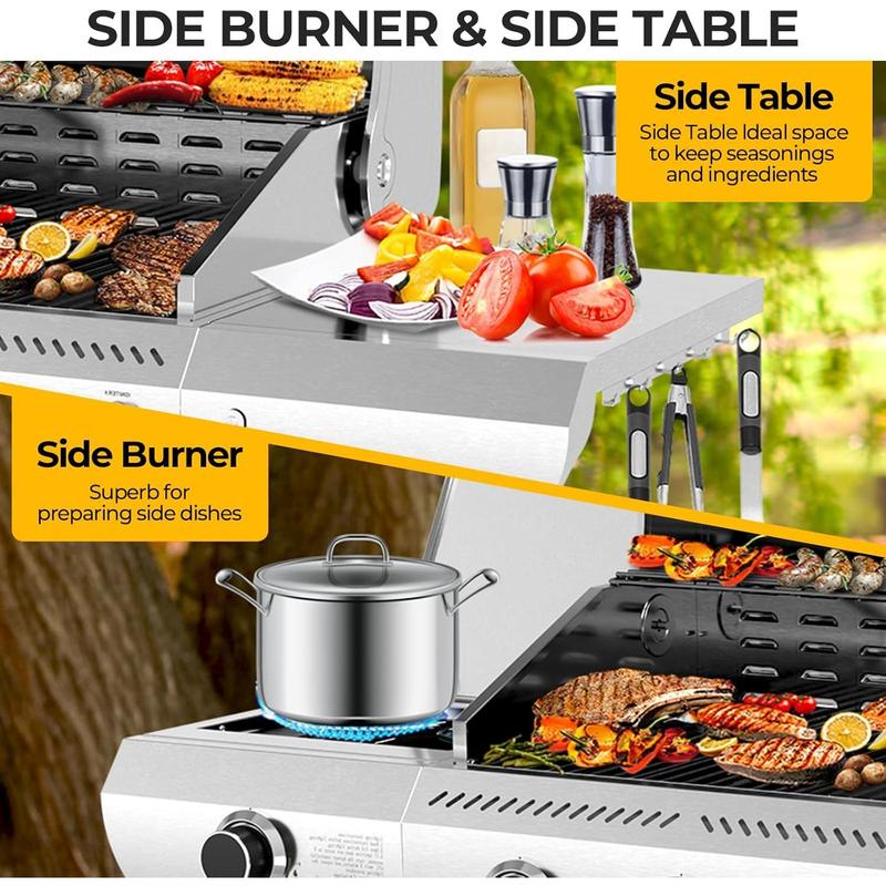 Parrilla de gas propano, parrilla de barbacoa de acero inoxidable con estantes plegables, parrilla para exteriores para patio trasero, terraza y camping. Parrillas de barbacoa portátiles, regreso a clases, compras para el regreso a clases.