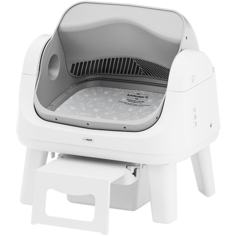 Arenero automático autolimpiante PetPivot AutoScooper 12 Lite con tapa abierta, escalón frontal de fácil acceso, triple protección de seguridad, no requiere aplicación.