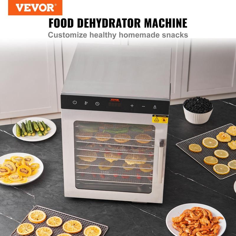 Deshidratador eléctrico de alimentos VEVOR, secador de alimentos eléctrico de 800 W, 10 bandejas de acero inoxidable, con temporizador y temperatura digital ajustables para cecina, hierbas, carne, res, frutas, golosinas para perros y verduras, electrodomé