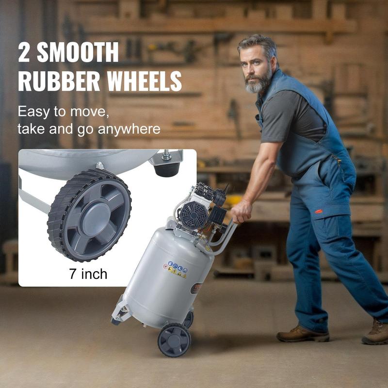 Compresor de aire VEVOR de 13 galones, 2 HP, 4.6 SCFM a 90 PSI, tanque de compresor de aire sin aceite, compresor ultra silencioso de 66 dB para inflado de neumáticos, reparación de automóviles, clavado de madera, pintura en aerosol (presión máxima de 125