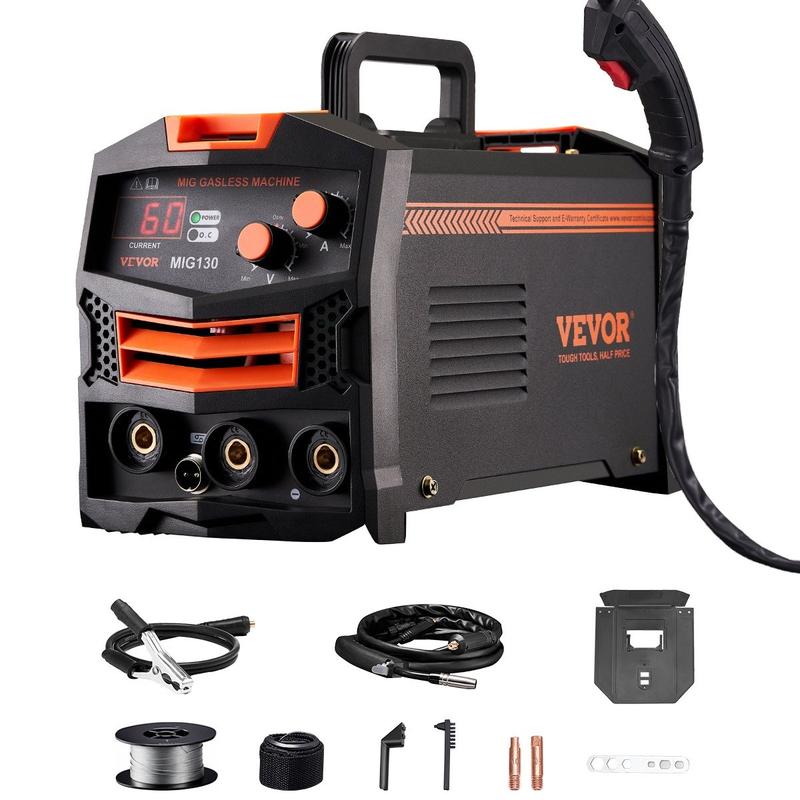 Soldadora MIG VEVOR Pro de 250 amperios, máquina de soldadura MIG Plus, máquina de soldadura sinérgica 5 en 1, MIG a gas/MIG con núcleo fundente/electrodo revestido/TIG por contacto/TIG AU, soldadora MIG de aluminio de doble voltaje 110 V/220 V con pantal