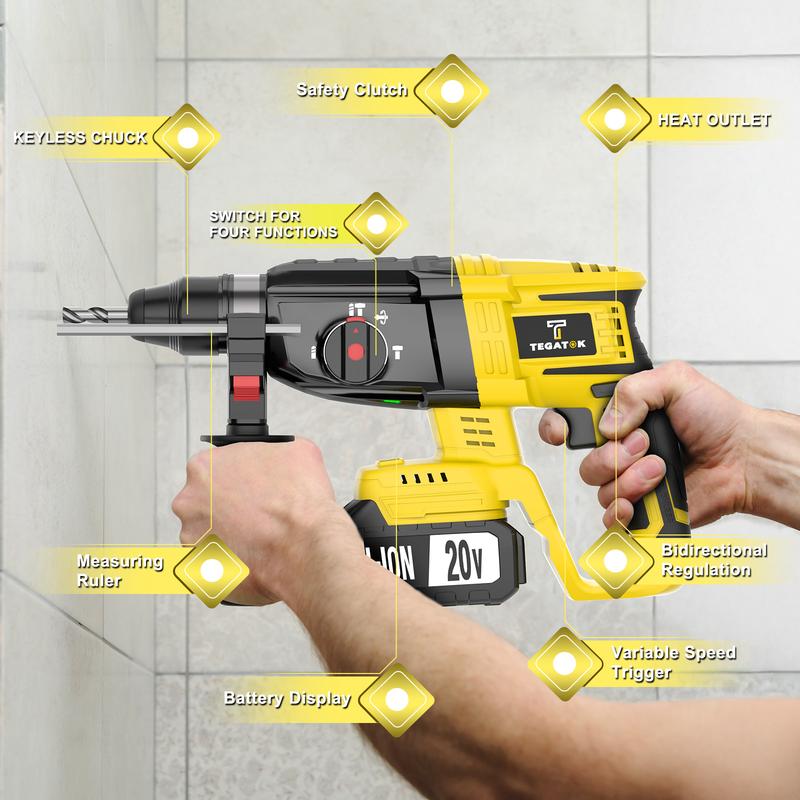 Juego completo de herramientas eléctricas inalámbricas sin escobillas 4 en 1: martillo perforador eléctrico, taladro, amoladora angular y llave de impacto - Kit combinado de alta resistencia con 3 baterías de 4.0 Ah para construcción - Ideal para usuarios