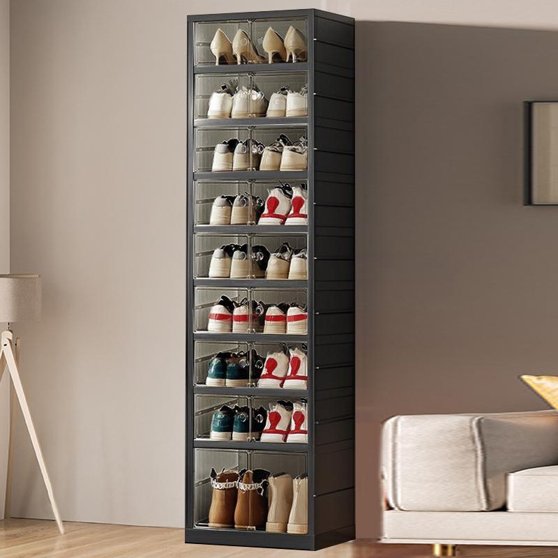2*(8+1 layers) foldable shoe rack, storage box, transparent closet, management and space saving, home storage, suitable for compact space, home space, shoes, plastic, Multilayer Display Collapsible Design Organiser Light