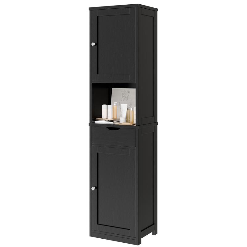 Armario alto para baño, mueble esquinero lateral para cocina con estantes ajustables, ideal para toallas, champús y artículos de limpieza. Muebles que ahorran espacio. Armario alto y estrecho para montaje en suelo. Despensa versátil estilo granja. Color b